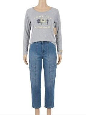 d. jeans Crop Denim Jean Cargo Pants High Waist Rise Mid Washed Vintage Ombré
